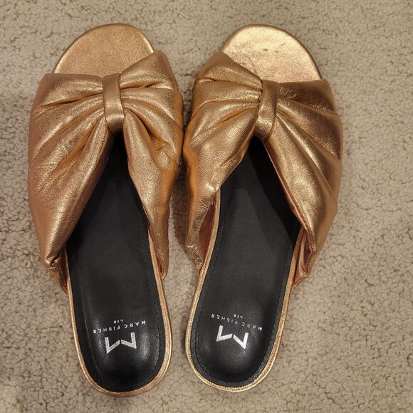 NWOB Marc Fisher Olita Slides Flats Leather Slip On Metallic Peach Orange Sz 9 - Picture 3 of 7